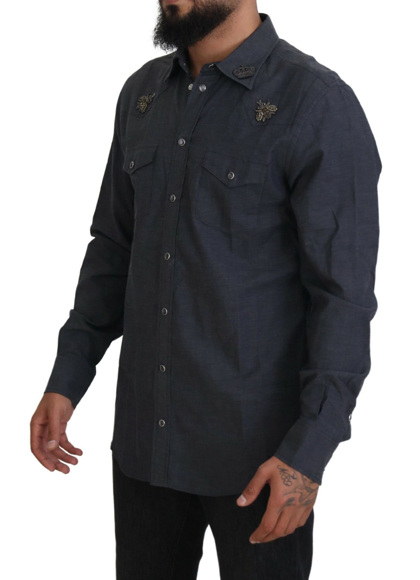 Elegant Slim-Fit Blue Denim Casual Shirt