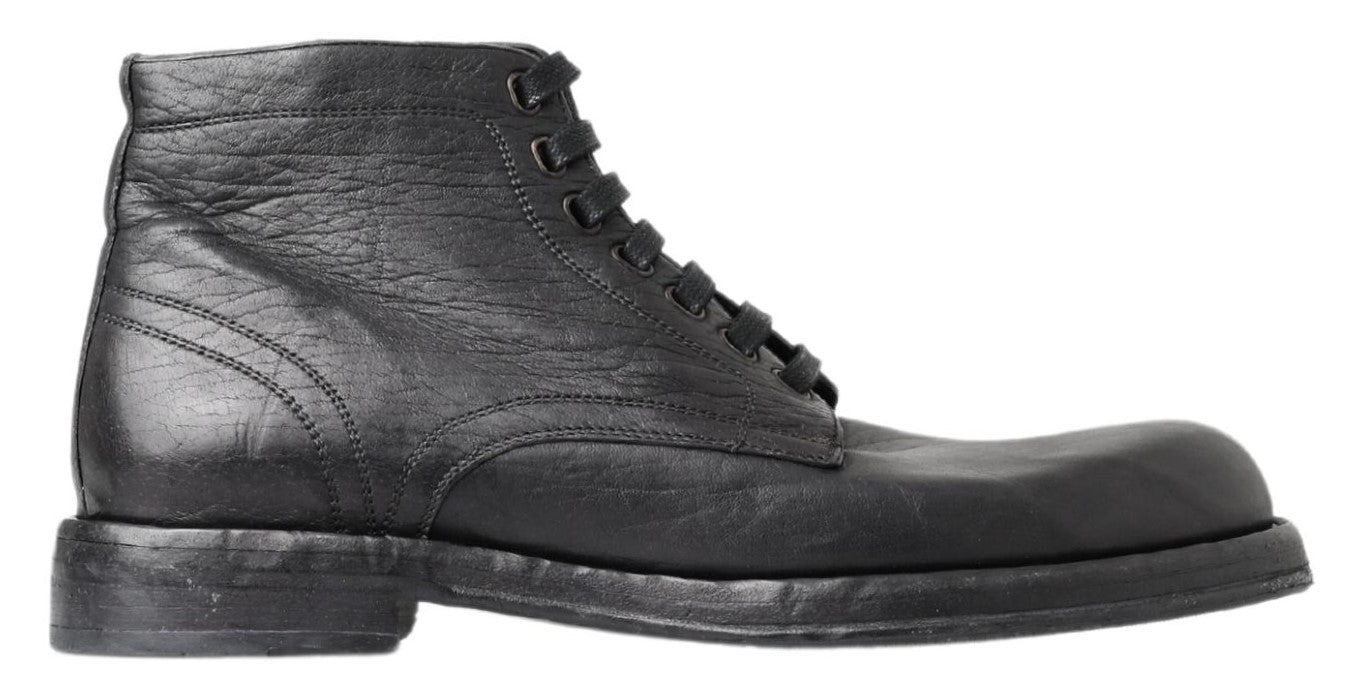 Equisite Black Lace-Up Leather Boots