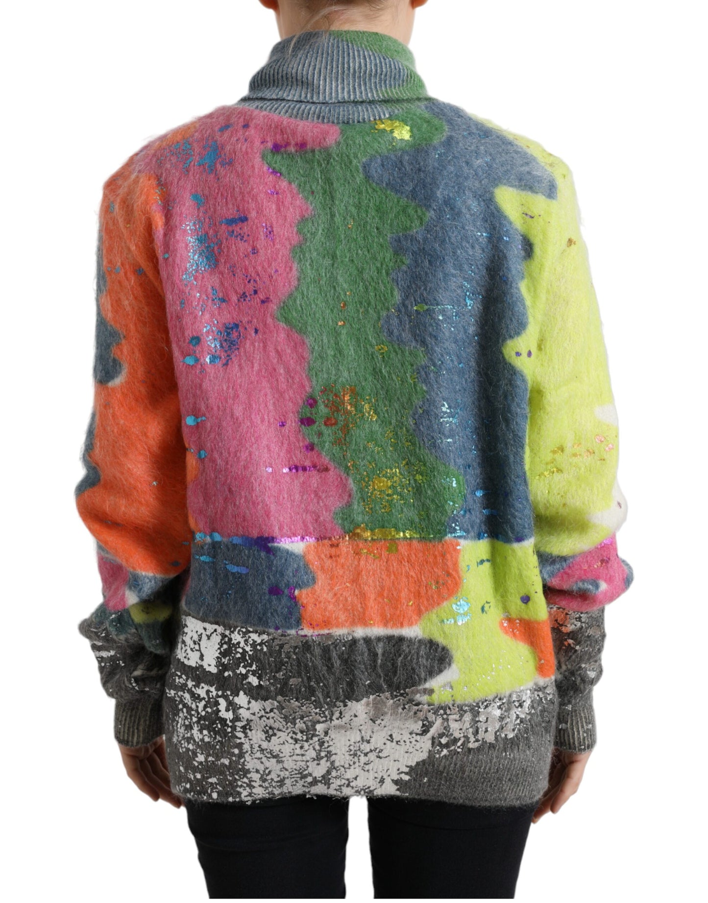 Multicolor Mohair Stripe Turtleneck Sweater