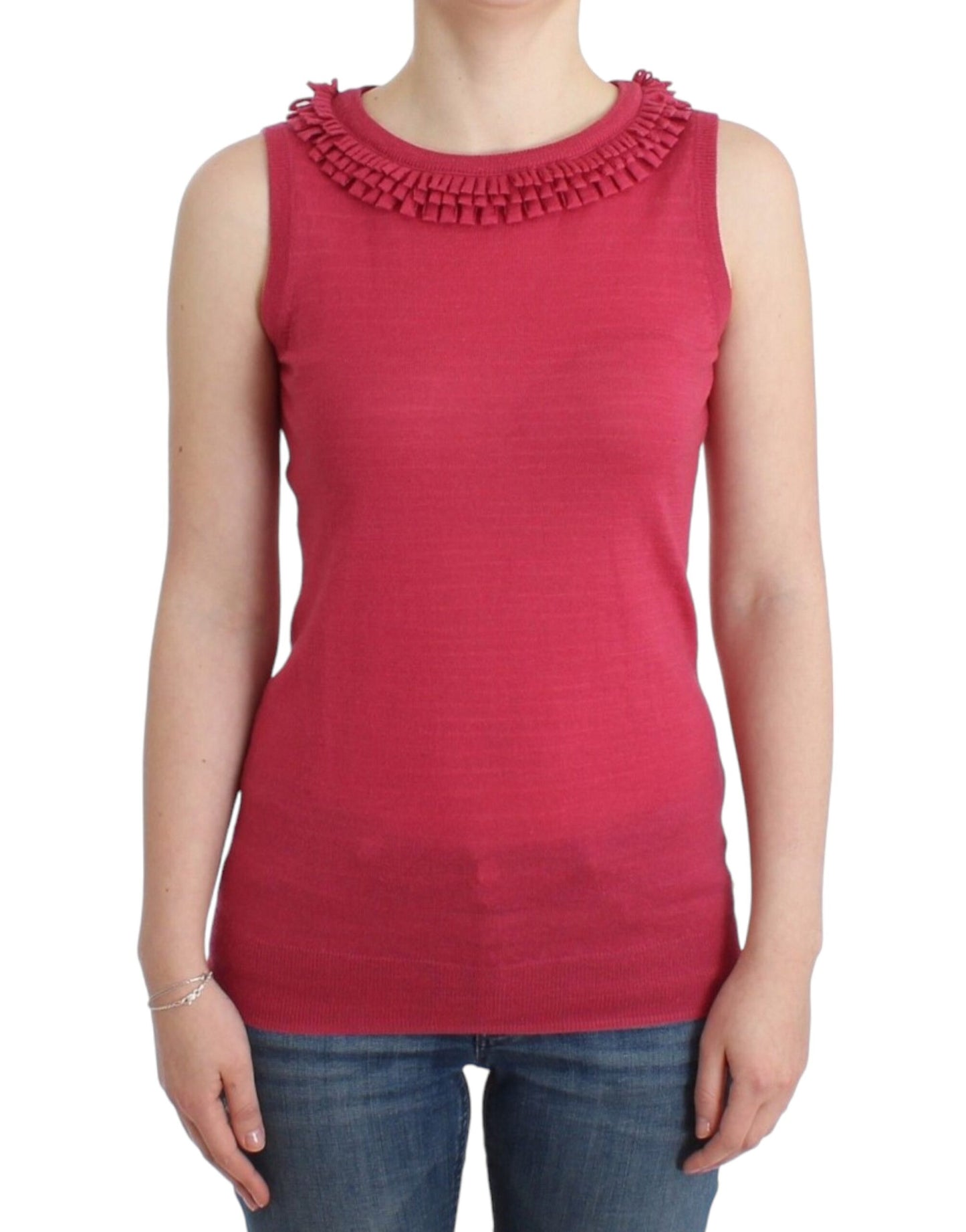 Elegant Pink Sleeveless Wool Knit Top