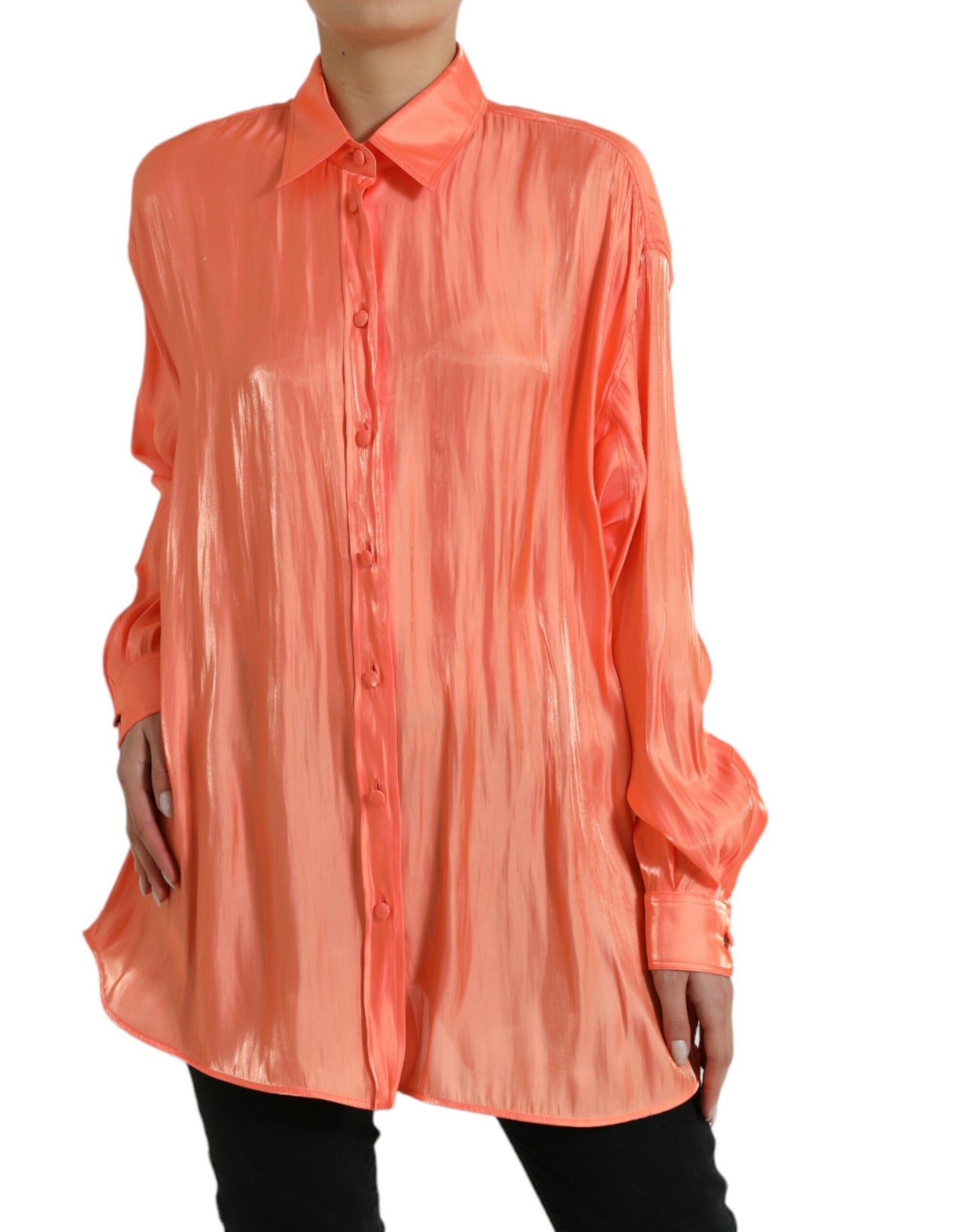 Elegant Coral Long Sleeve Polo Top