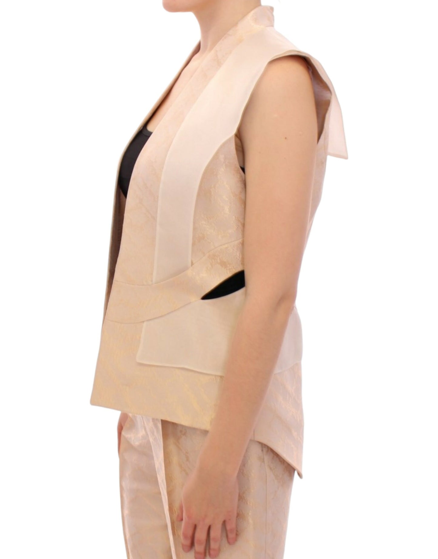 Exclusive Beige Brocade Sleeveless Vest