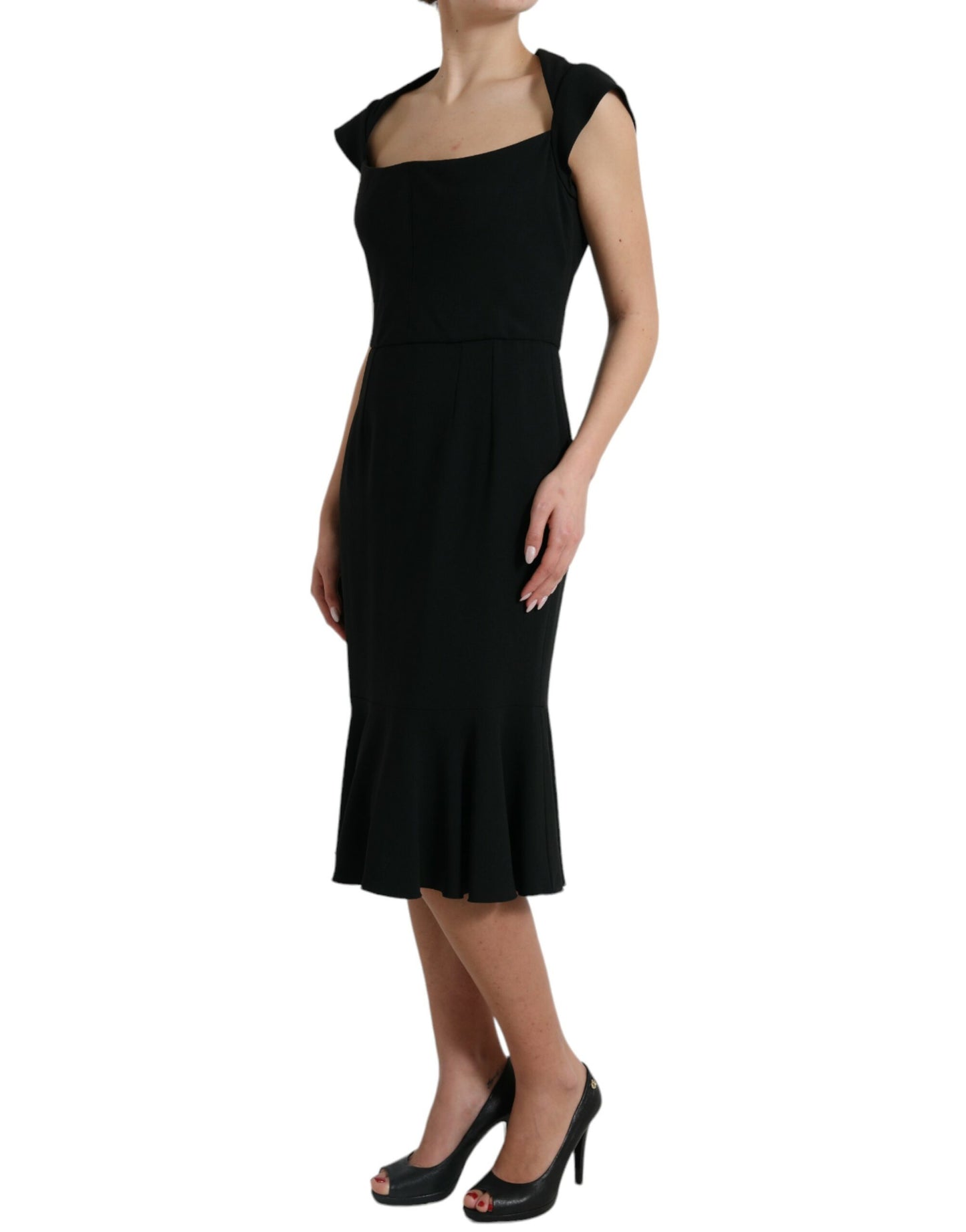 Elegant Black Stretch Cady Midi Dress