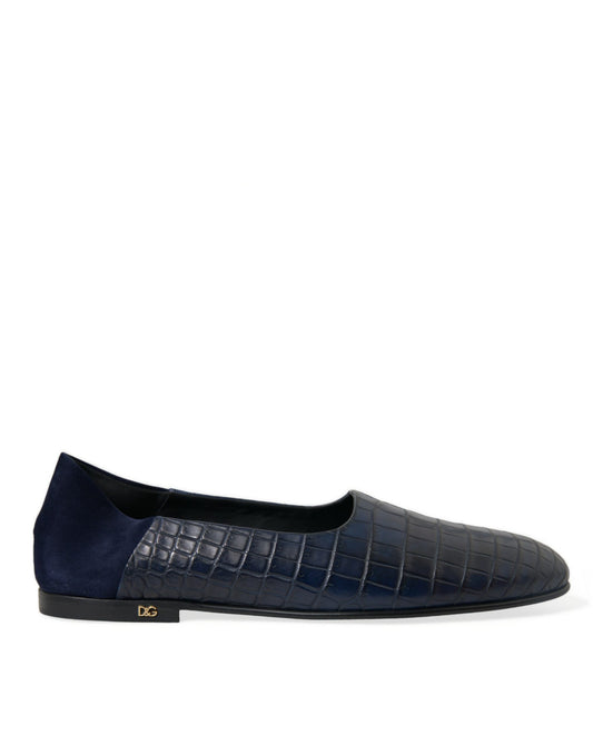 Elegant Blue Crocodile Leather Loafers