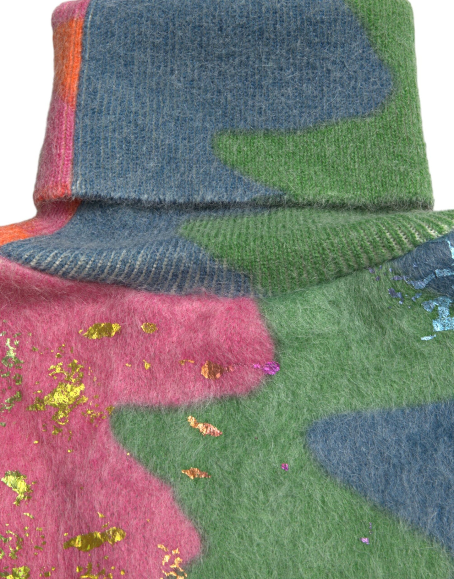 Multicolor Mohair Turtleneck Casual Sweater