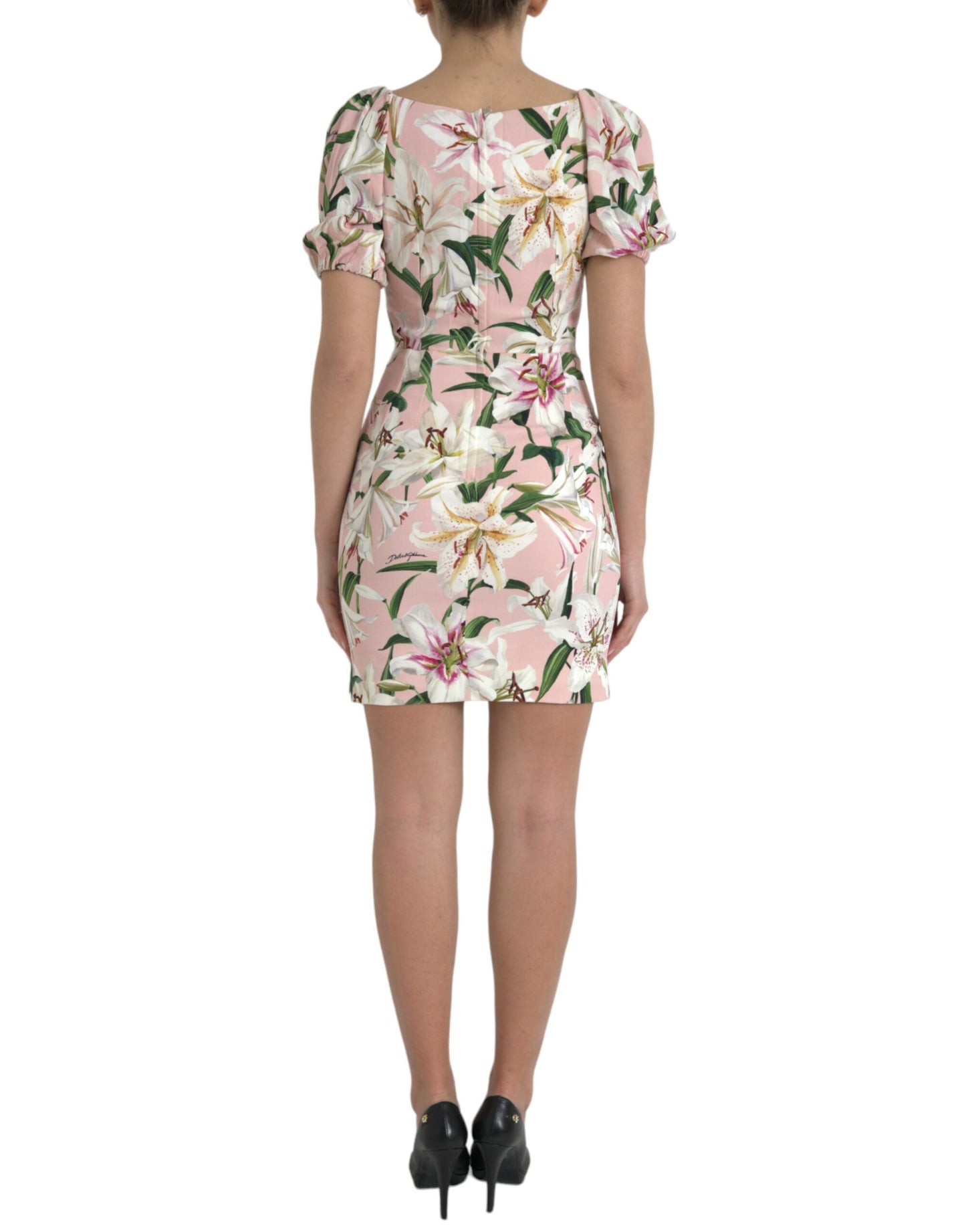 Elegant Pink Lily Print Sheath Dress