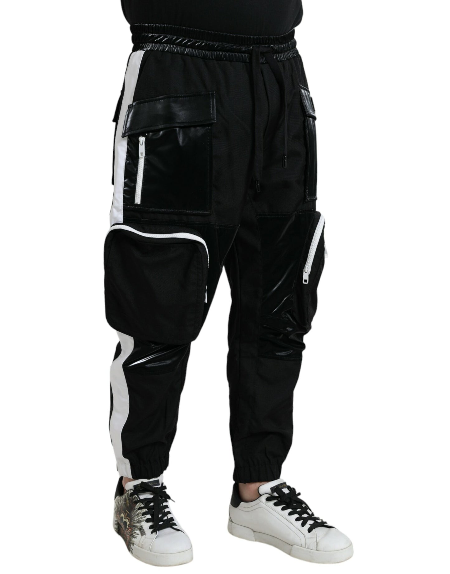 Black Nylon Cargo Jogger Men Sweatpants Pants