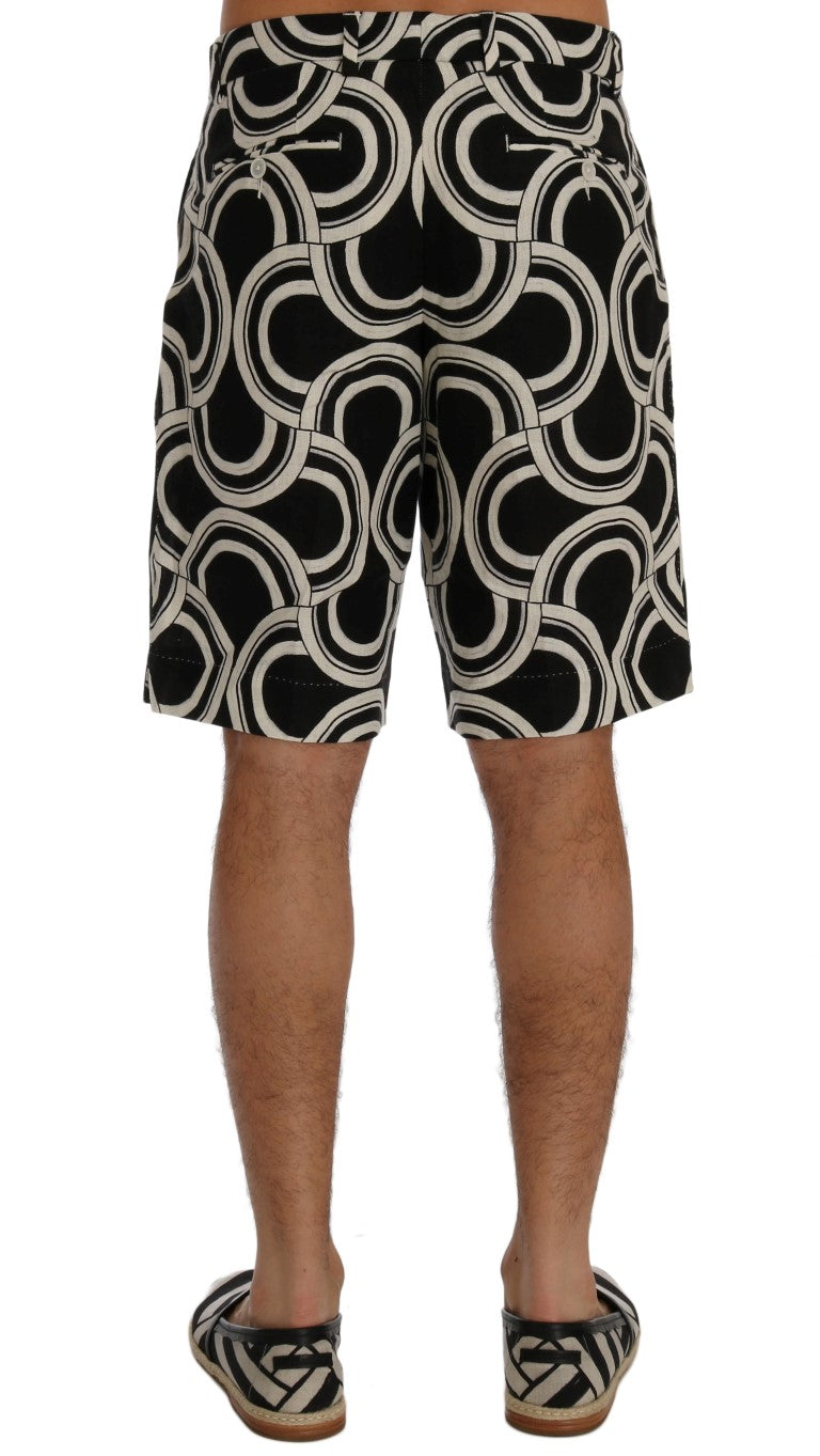 Chic Black & White Patterned Linen Shorts