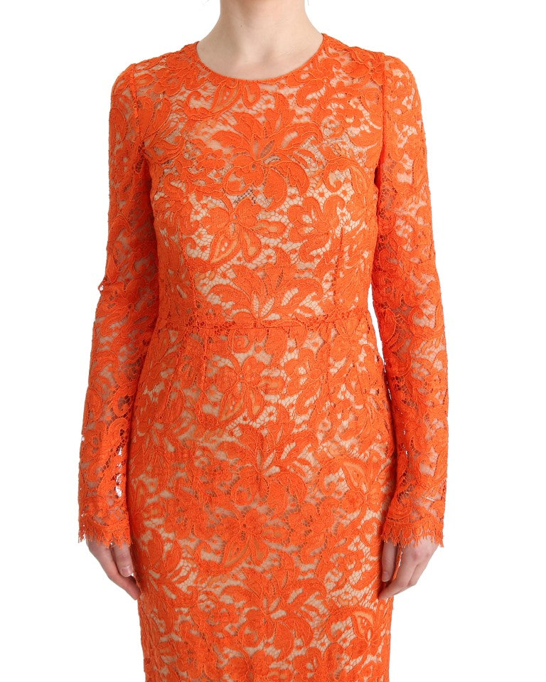 Elegant Long-Sleeve Full-Length Orange Sheath Dress