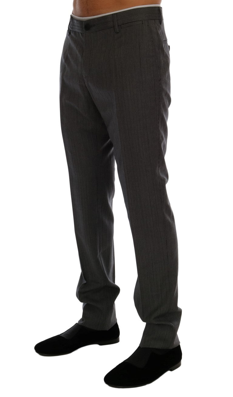 Elegant Gray Striped Wool Formal Trousers