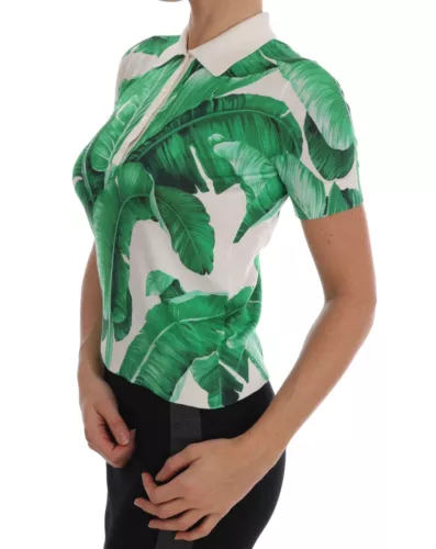 Green Banana Print Silk Polo T-shirt