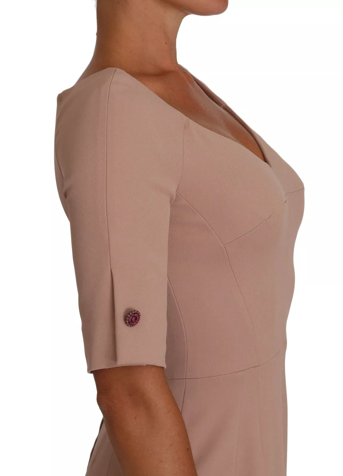 Dusty Pink Midi Sheath Crystal Buttons Dress