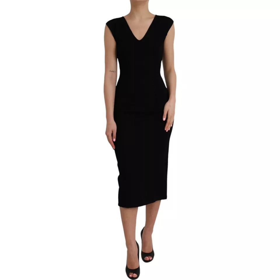 Black Viscose Sleeveless Bodycon Midi Dress