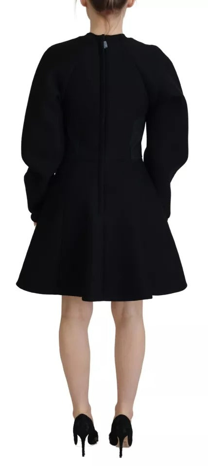 Cotton Black Long Sleeves A-line Mini Dress