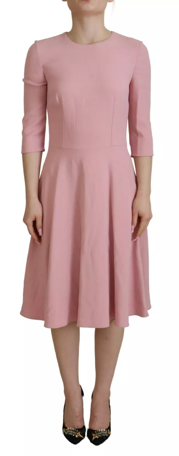 Pink A-line Flare Viscose 3/4 Sleeves Dress