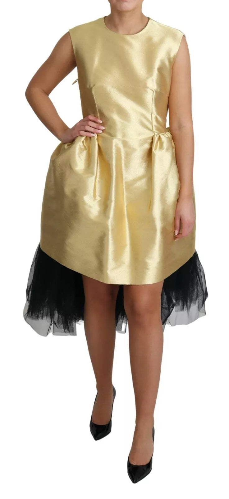 Polyester Gold Sleeveless A-line Tulle Dress