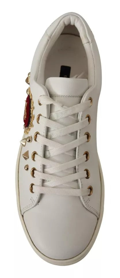 White Leather Gold Red Heart Sneakers Shoes