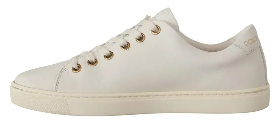 White Leather Gold Red Heart Sneakers Shoes