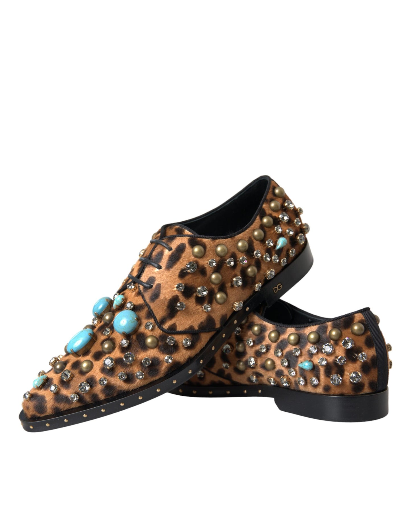 Brown Leopard Hair Crystal Dress Broque Shoes