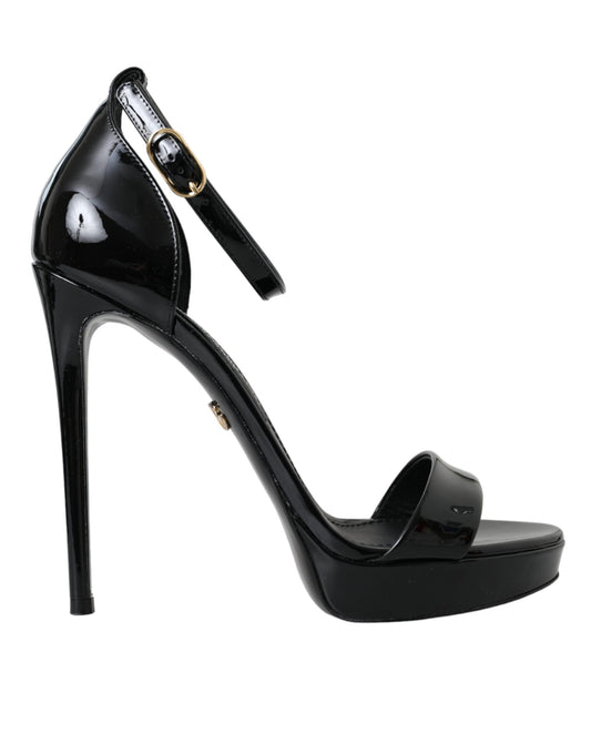 Black KEIRA Leather Heels Sandals Shoes