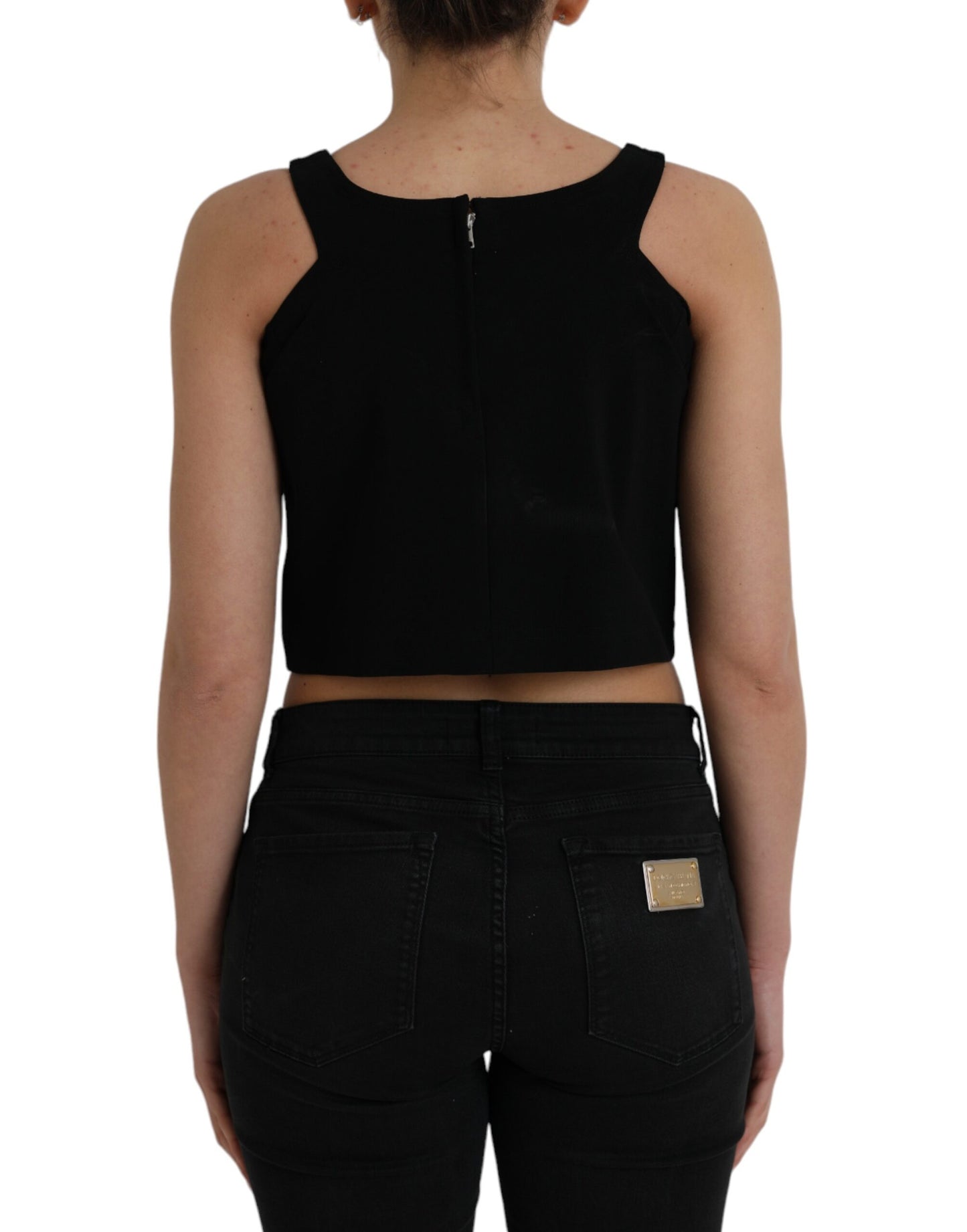 Black Sleeveless Round Neck Cropped Tank Top