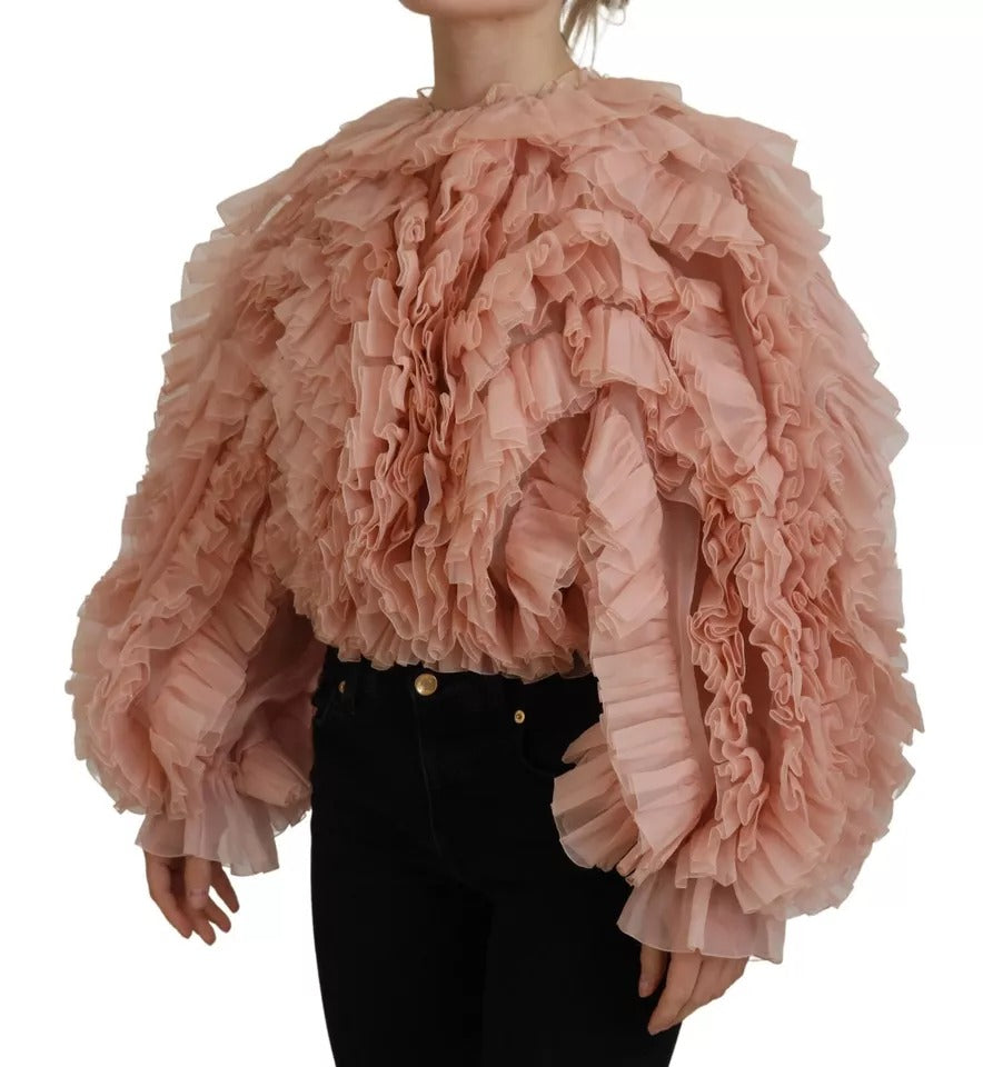 Pink Ruffles Long Sleeves Pullover Sweater