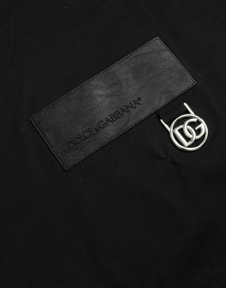 Black Logo Patch Cotton Crew Neck T-shirt