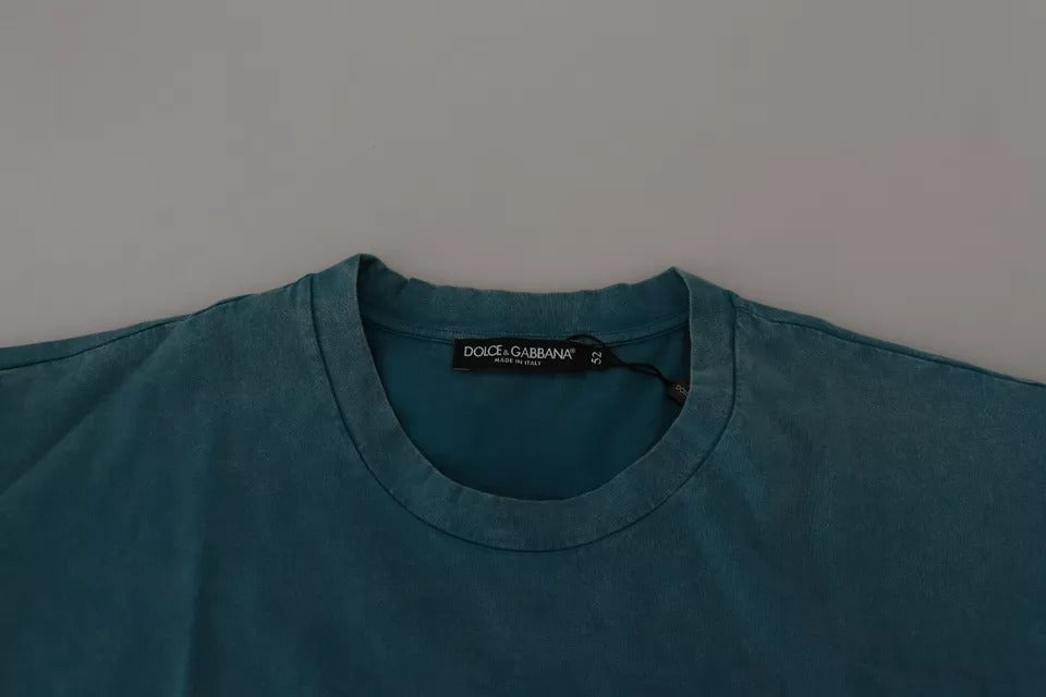 Blue Logo Print Crewneck Tee Cotton T-shirt