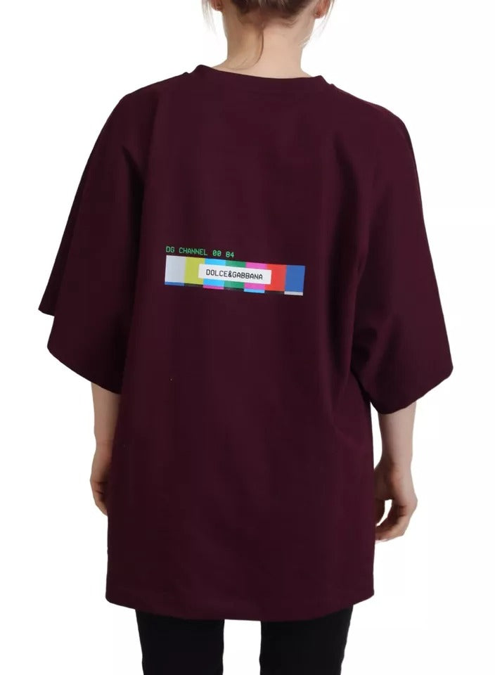 Bordeaux D&G Print Round Neck Cotton T-shirt