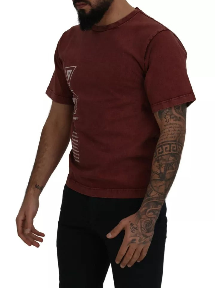 Maroon Printed Crewneck Tee Cotton T-shirt