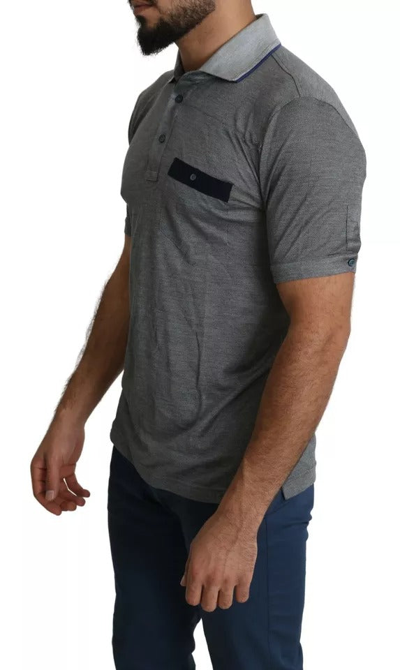 Gray Collared Silk Polo Top Shirt T-shirt