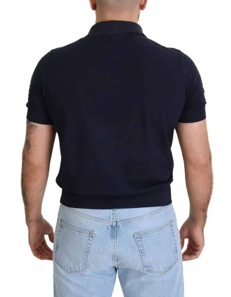 Dark Blue Collared Polo Casual Silk T-shirt