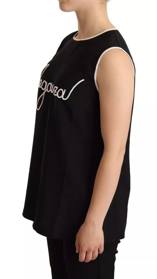 Black Silk Eleganza Print Sleeveless Tank Top