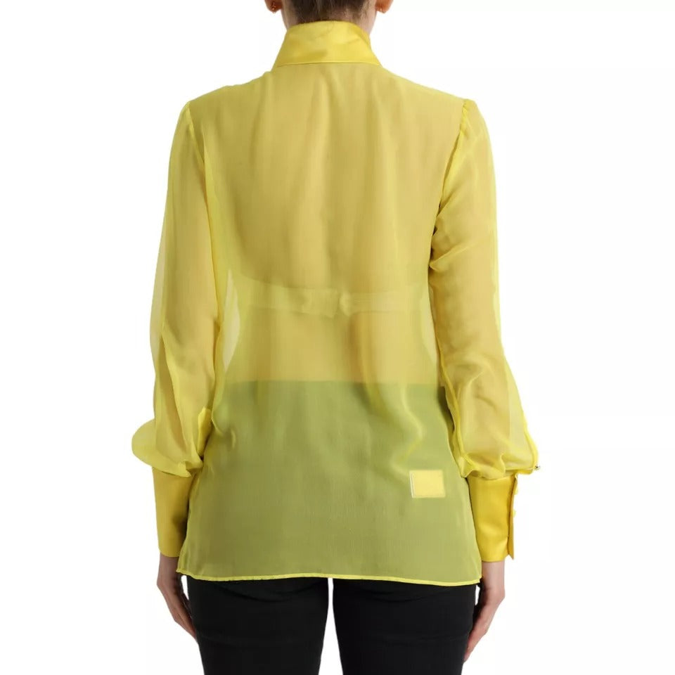 Yellow Long Sleeve Button Down Blouse Top