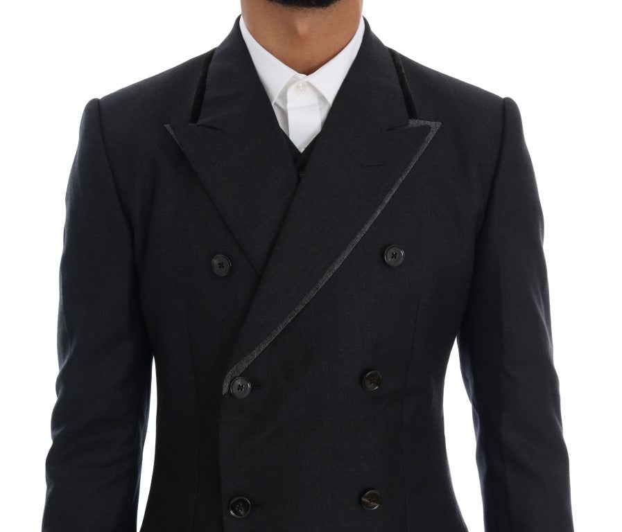 Elegant Gray Double Breasted Wool Suit