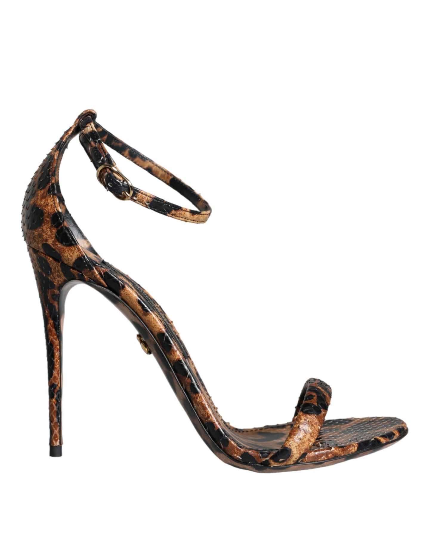 Brown Leopard Leather Ankle Strap Sandals Shoes