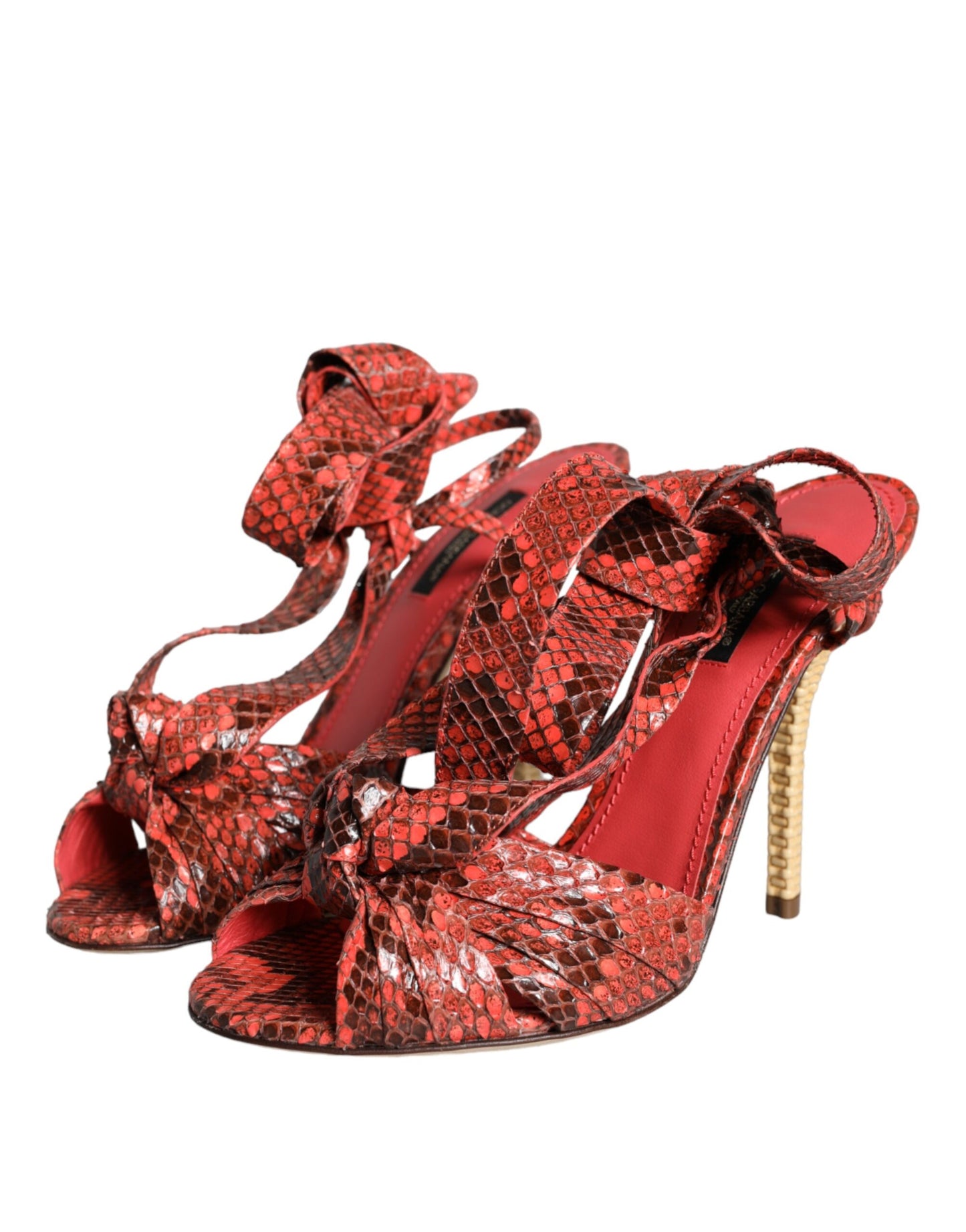 Coral Exotic Leather Heels Sandals Shoes