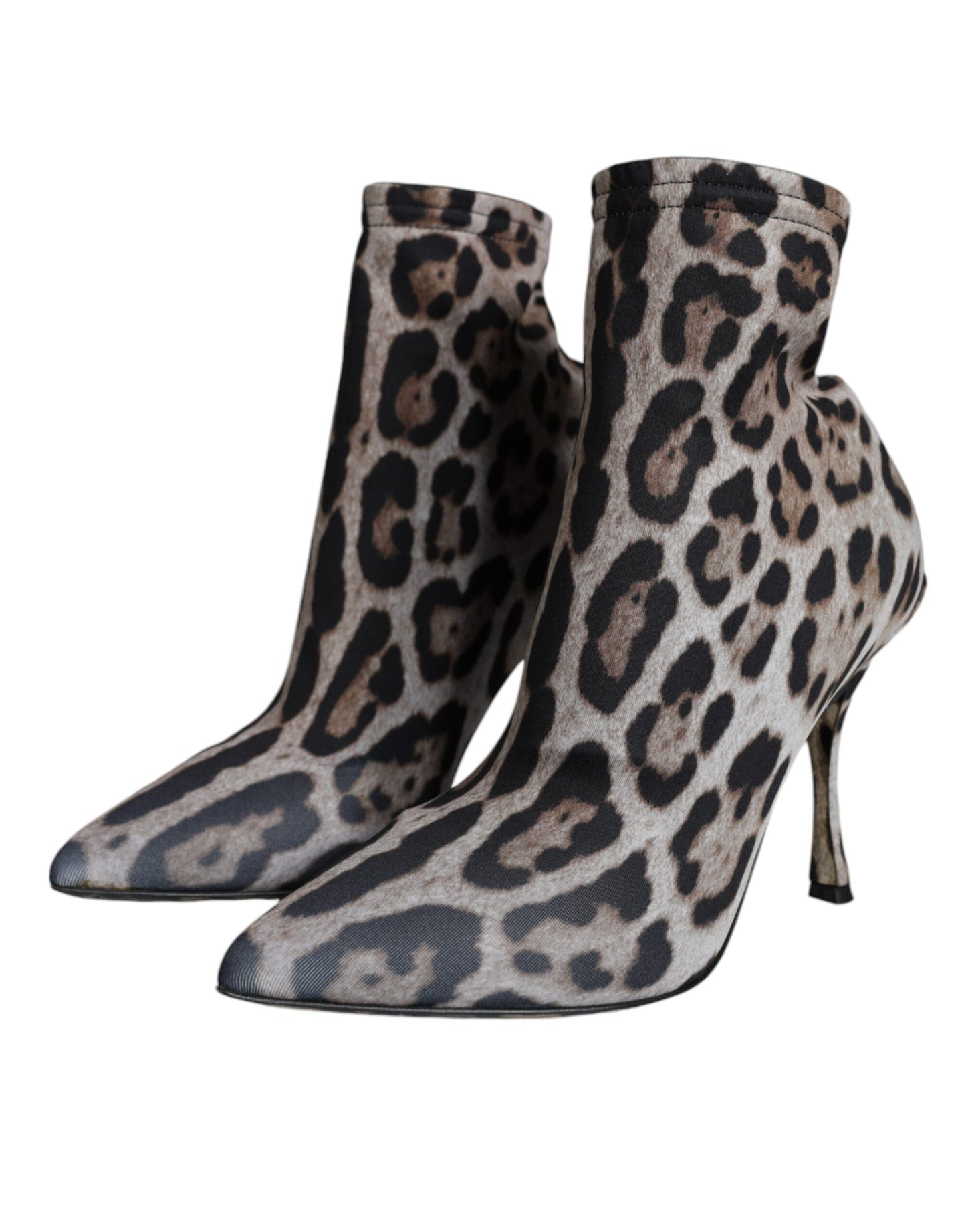 Gray Leopard Stretch Heels Ankle Boots Shoes