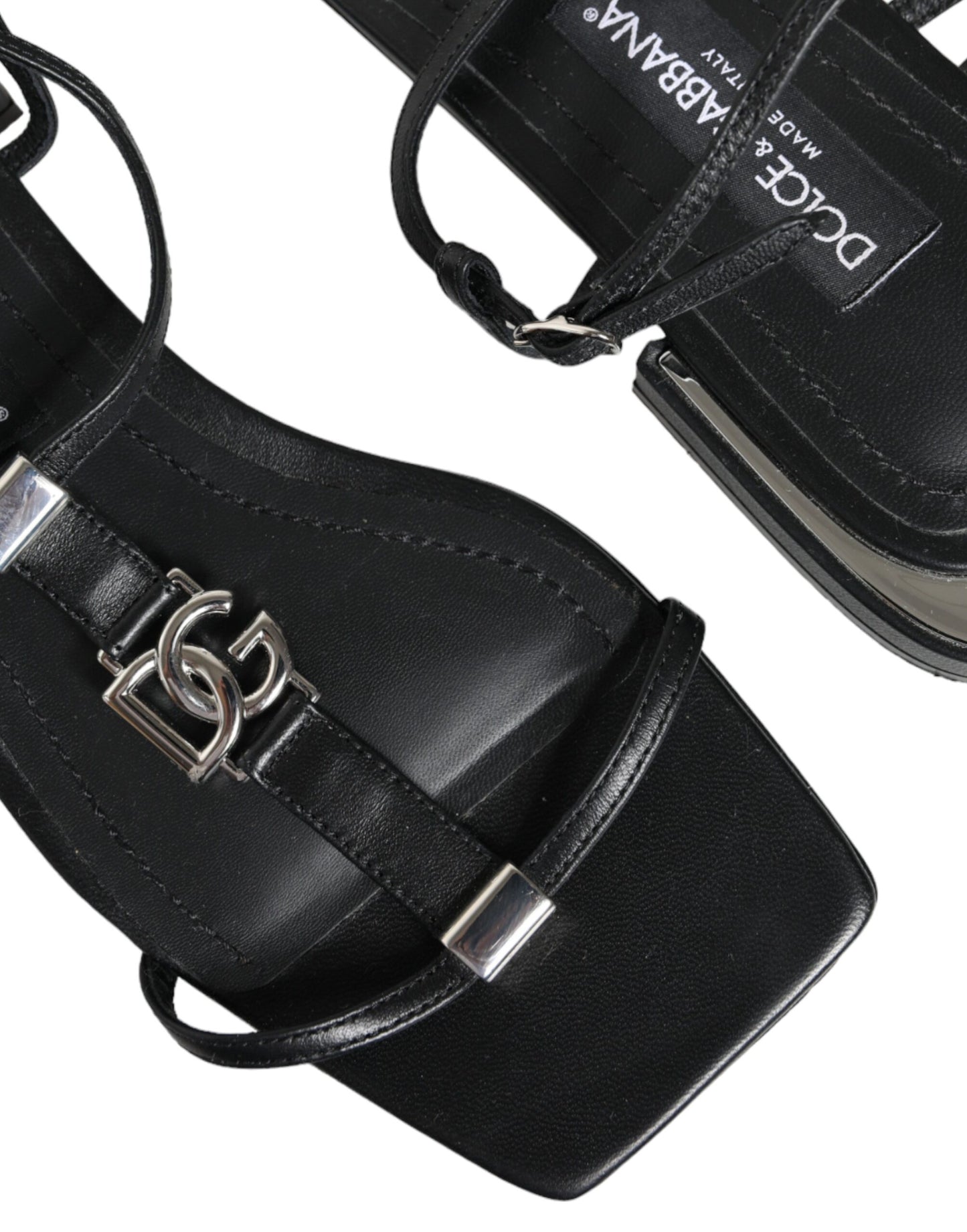 Black Leather Logo Ankle Strap Keira Sandals Shoes