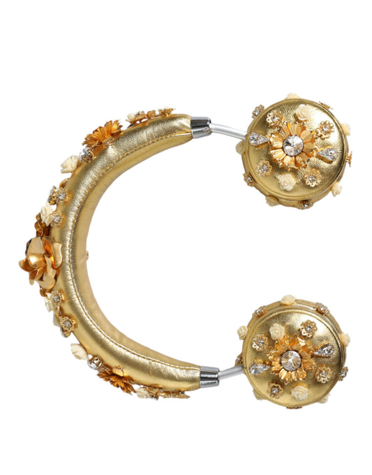 Gold Leather Floral Crystal Angel Headset Headphones