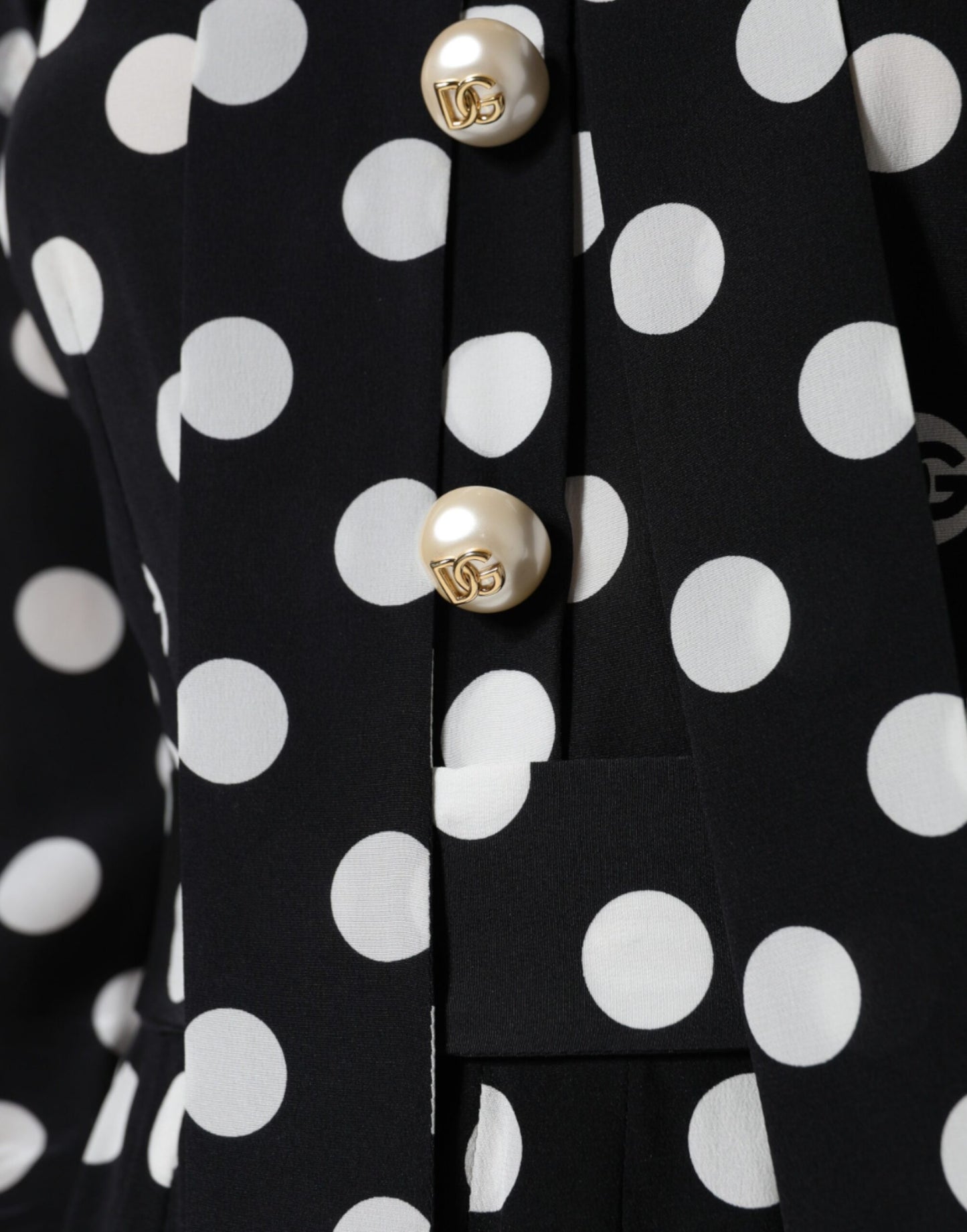 Black White Polka Dot Ascot Collar Midi Dress