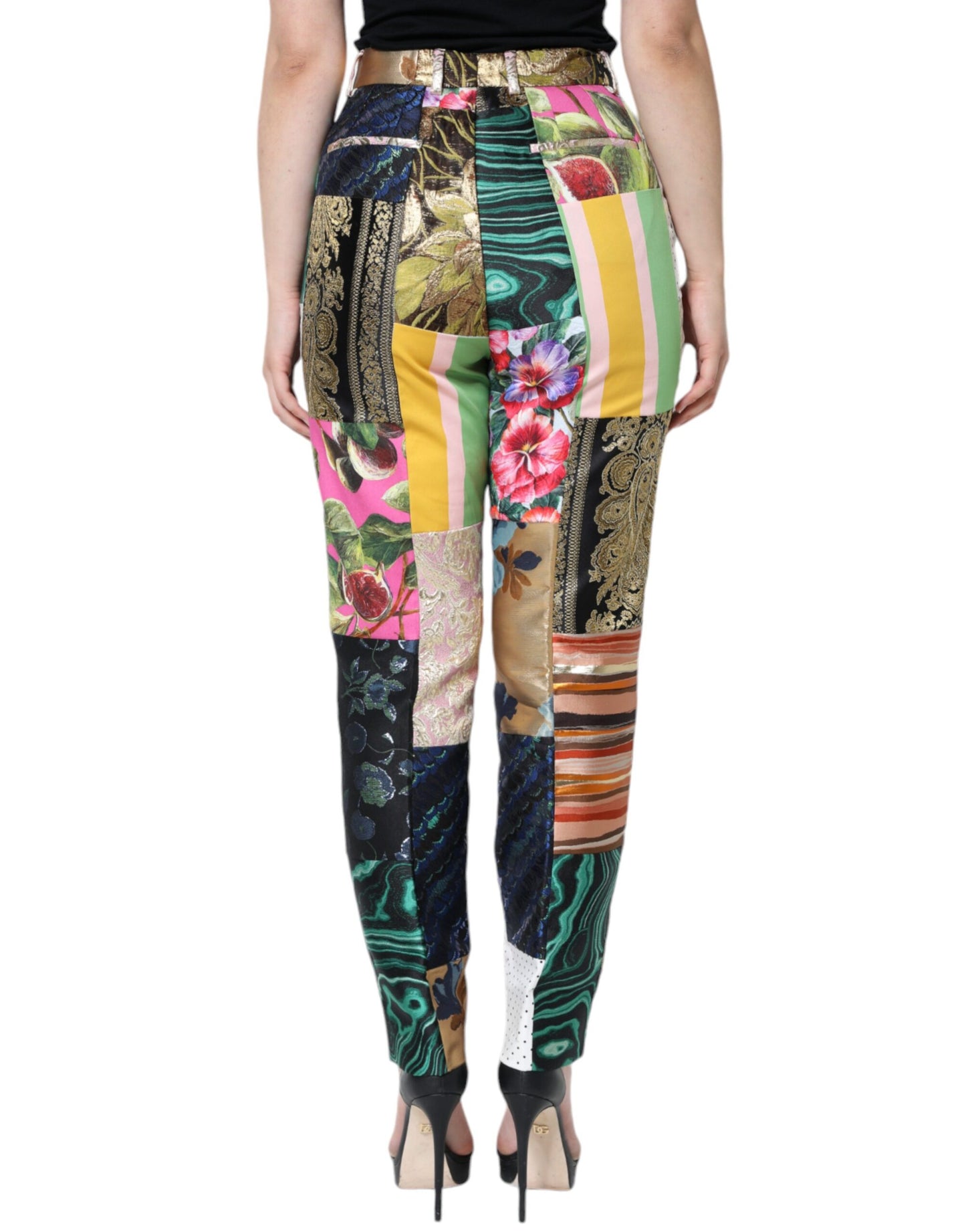 Multicolor Patchwork Jacquard High Waist Pants