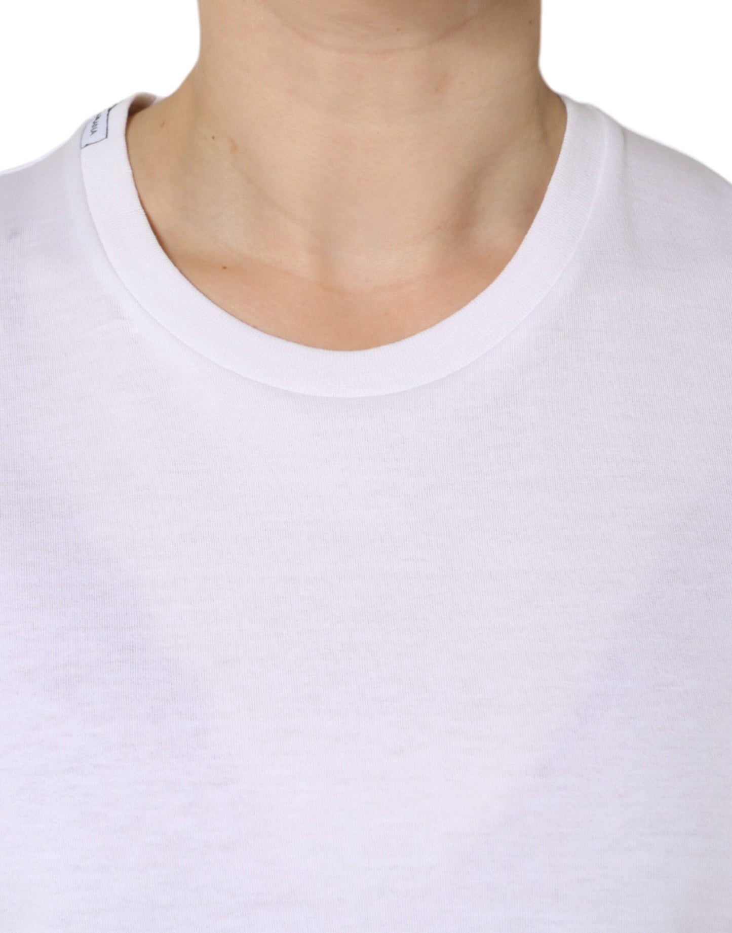 White Cotton Sleeveless Crew Neck T-shirt