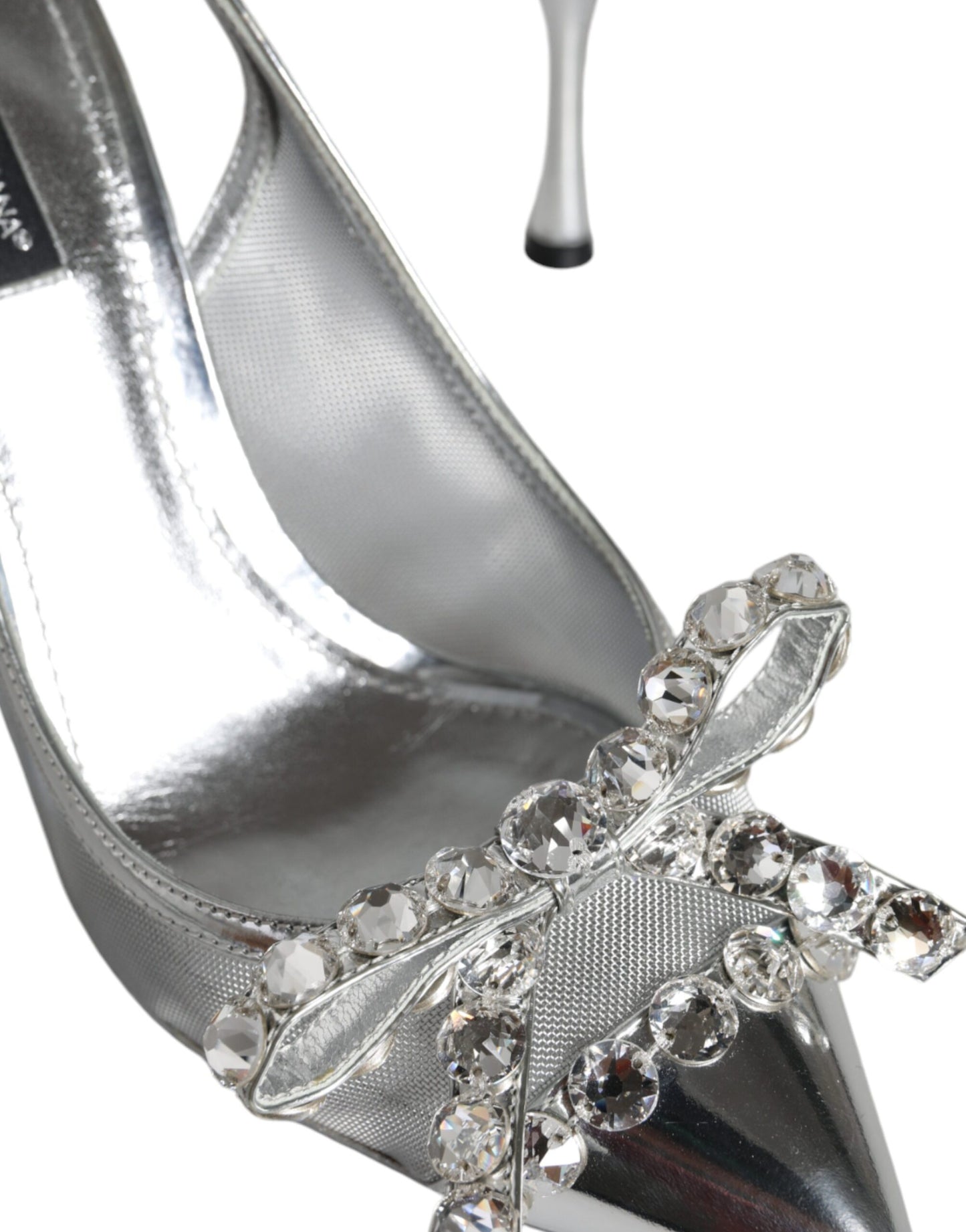 Silver Mesh Crystal Embellished Slingback Shoes