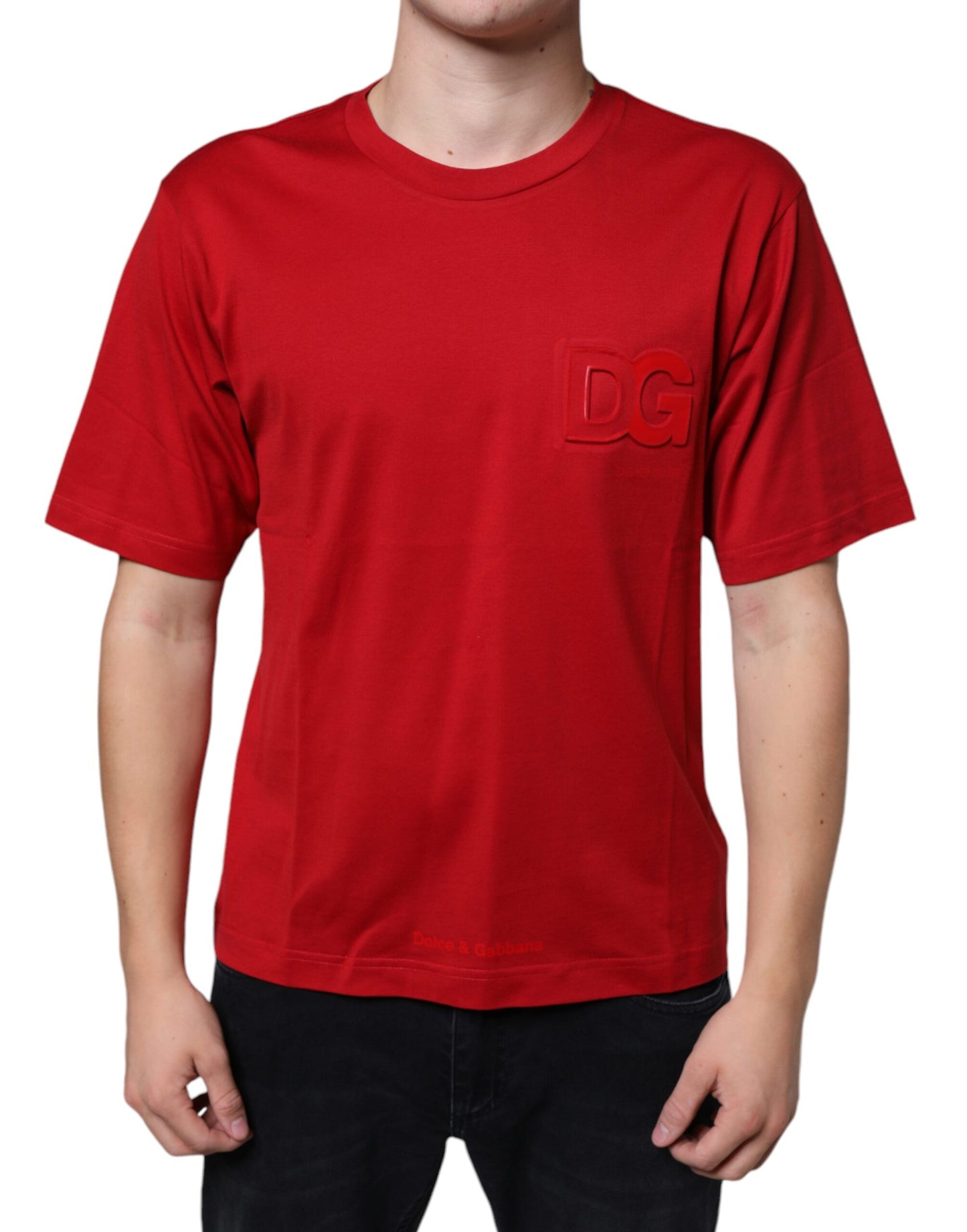 Red Cotton DG Logo Print Crew Neck T-shirt