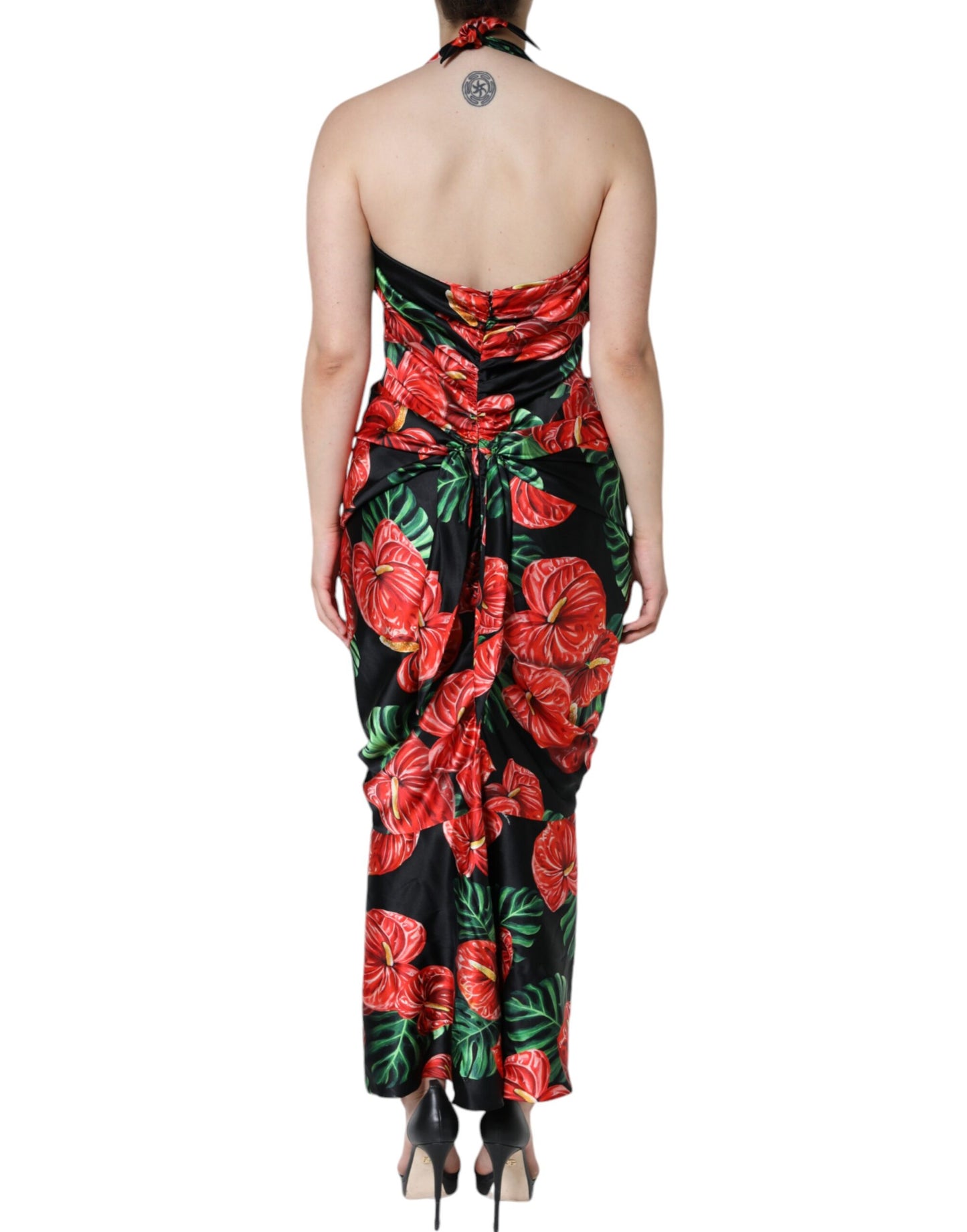 Black Tropical Floral Sheath Maxi Dress