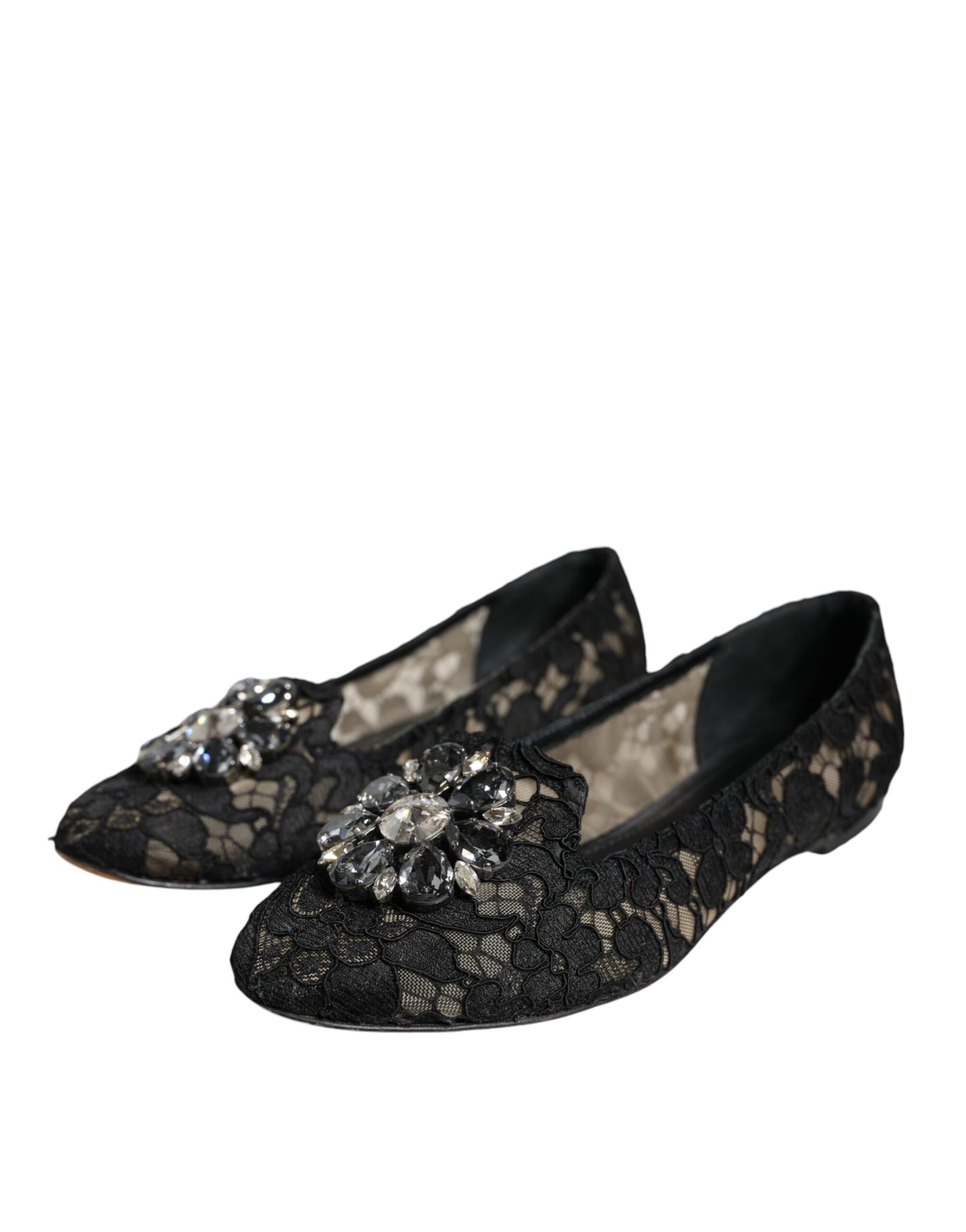 Black Lace Crystal Ballet Flats Loafer Shoes