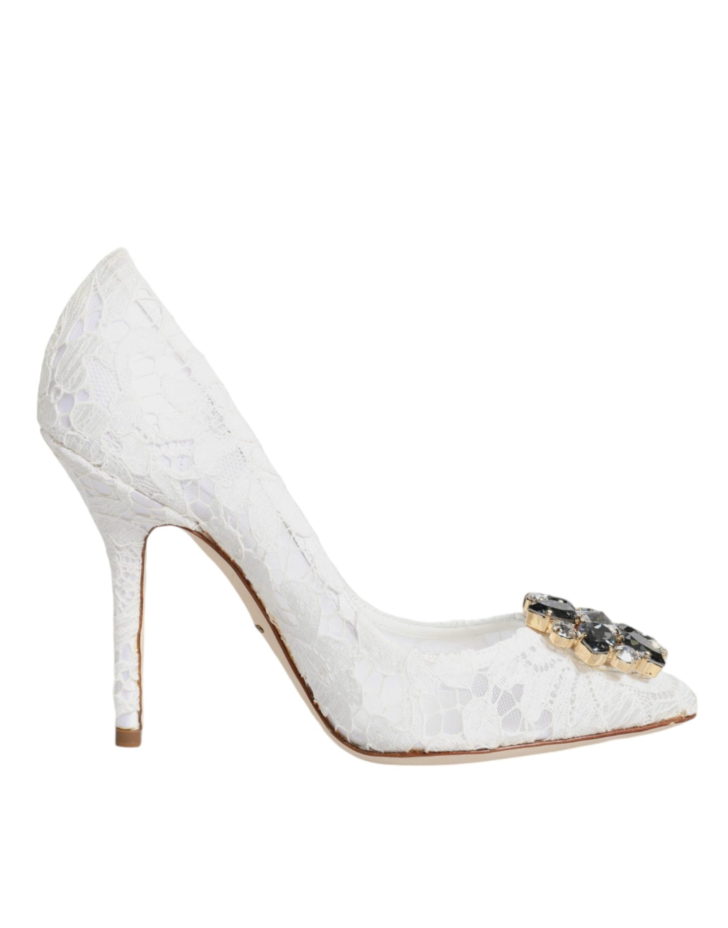 White Taormina Lace Crystal Heels Pumps Shoes