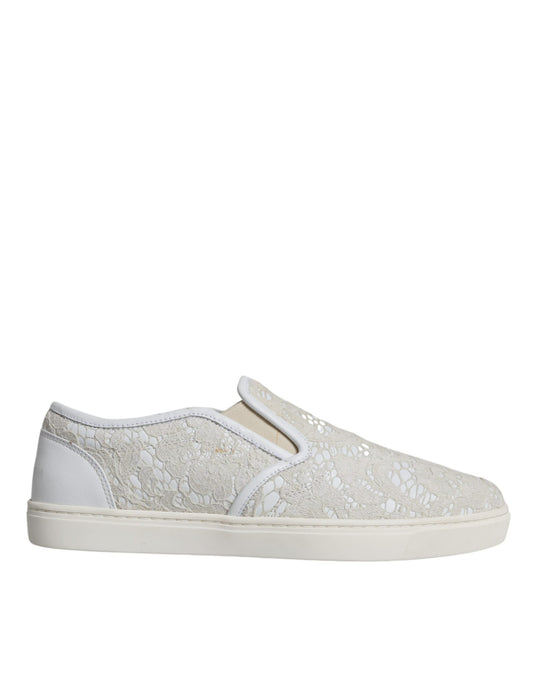 White Leather Lace Slip On Loafers Shoes