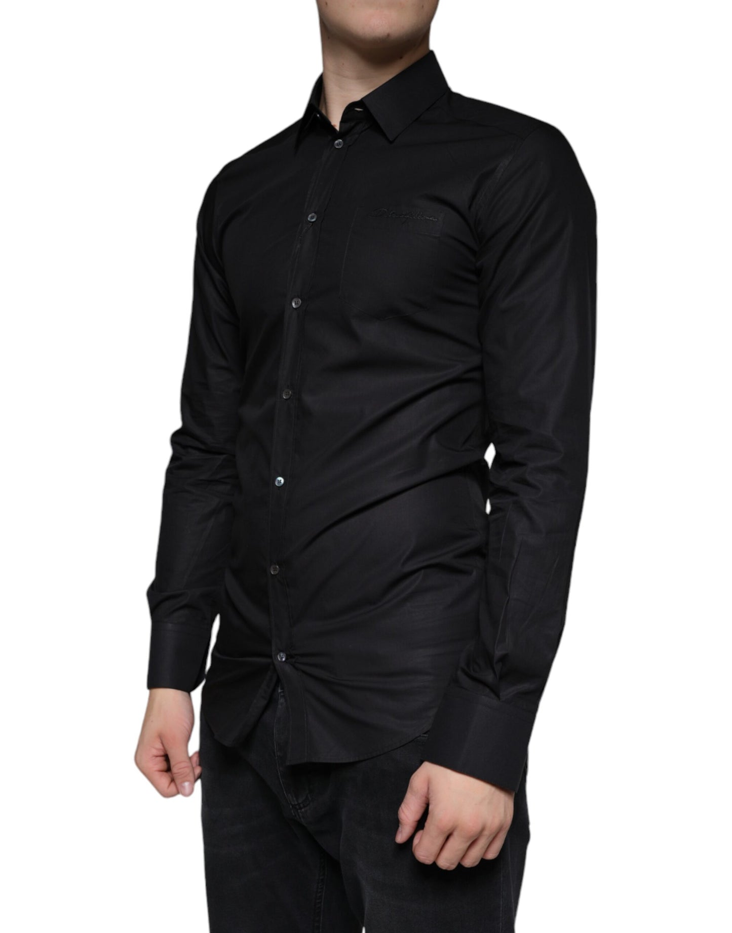 Black Cotton Stretch Dress GOLD Formal Shirt